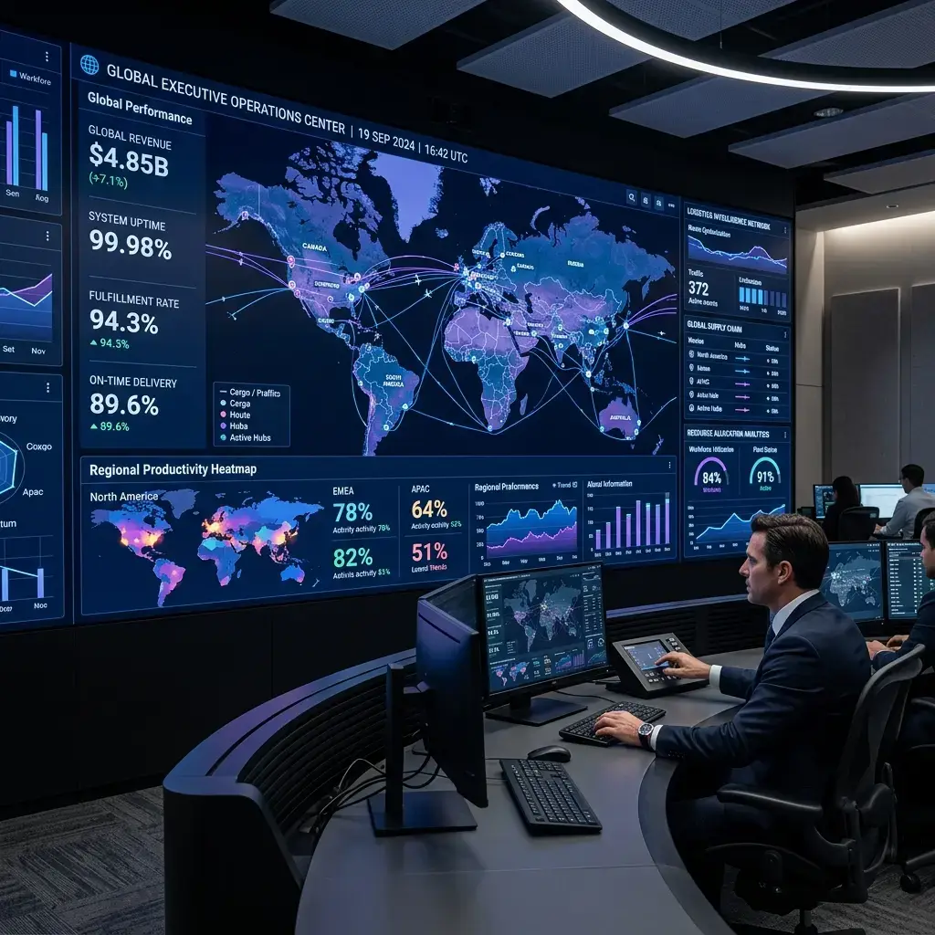 Global Operations Maximization Metrics console and scorecard dashboard