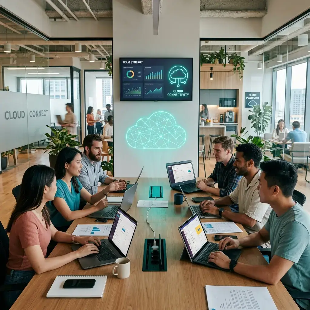 Modern collaborative workplace representing cloud collaboration ecosystem