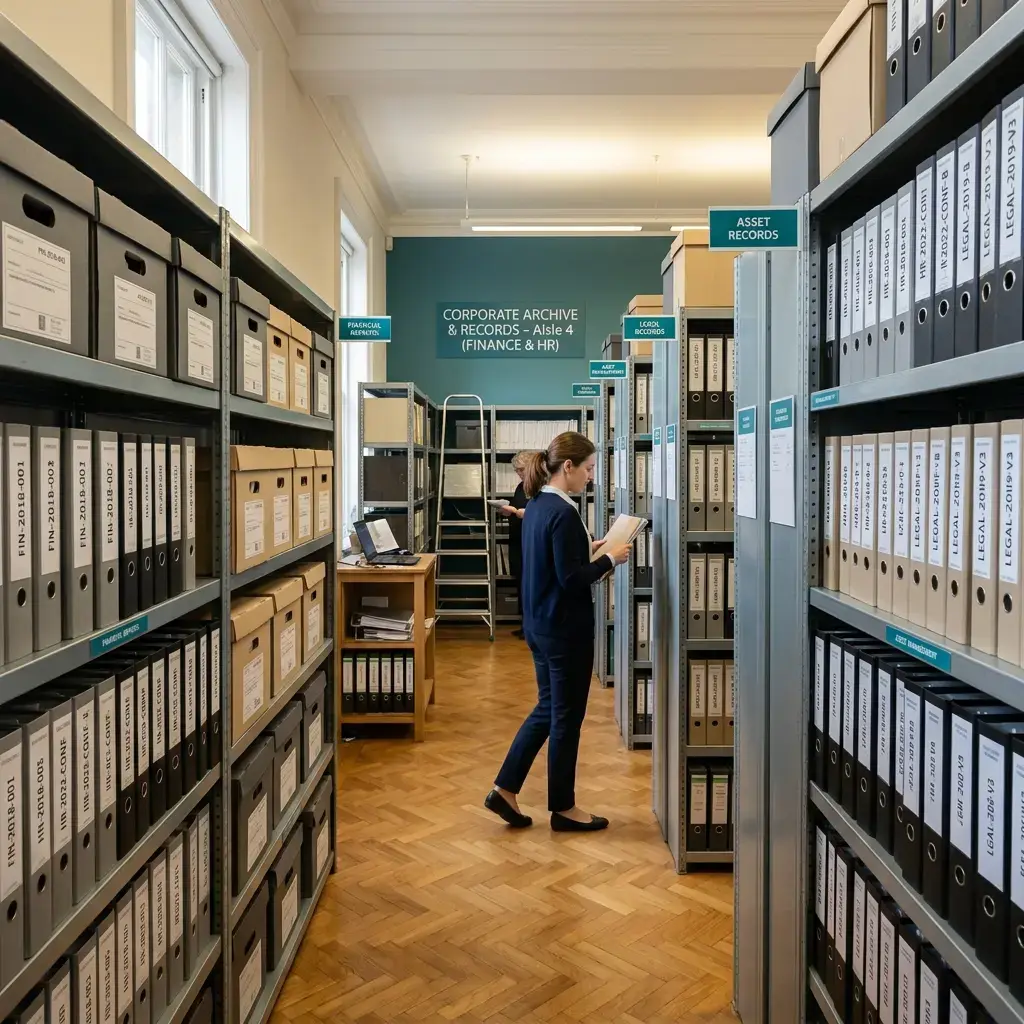Neat archive storage folders representing enterprise knowledge repository
