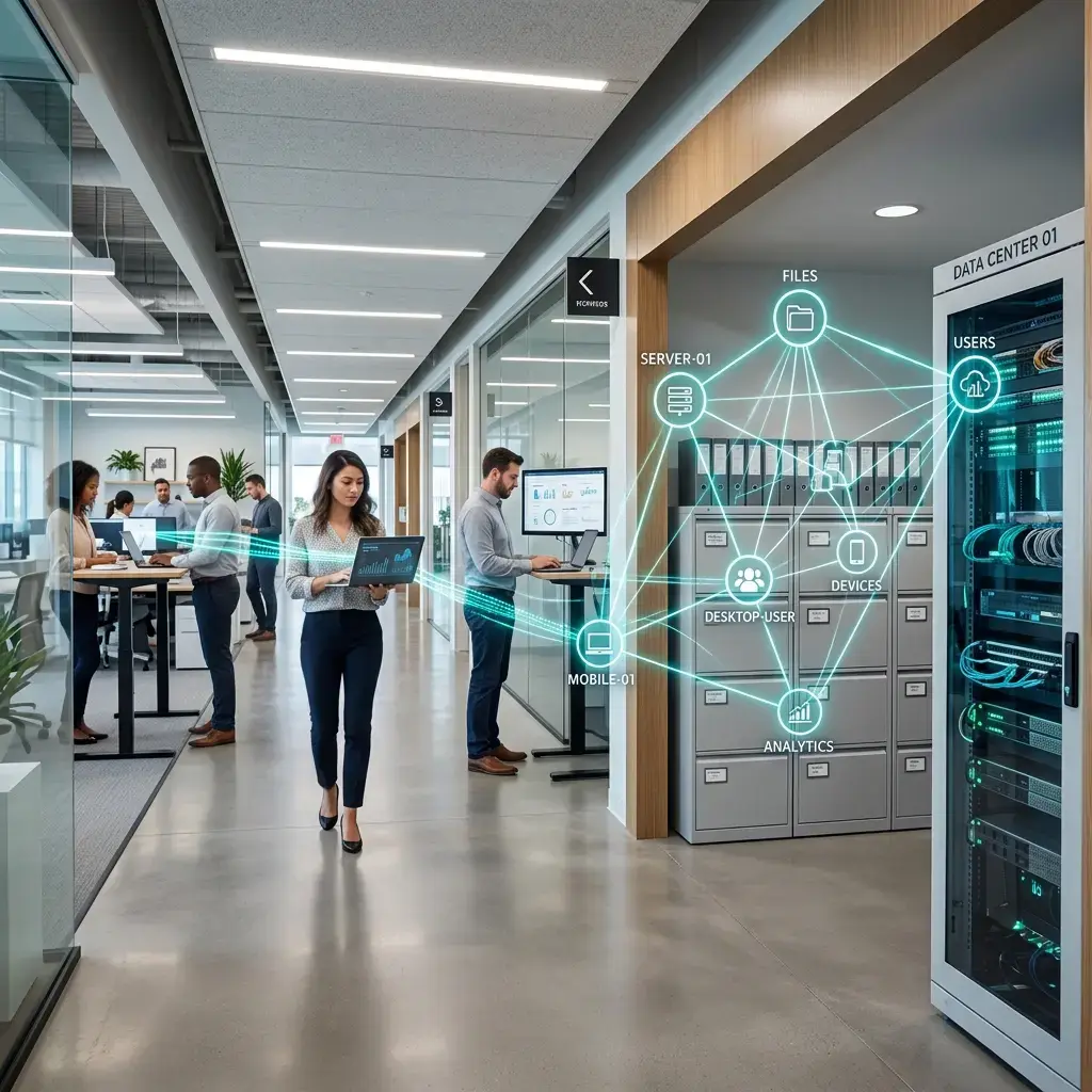 Corporate datalinks mapping connection across databases representing enterprise knowledge network