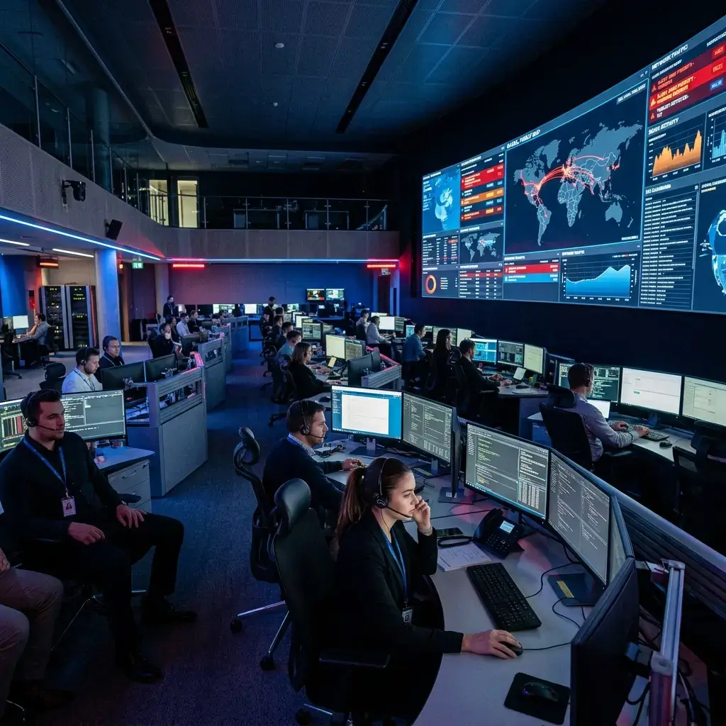 Cybersecurity operations center monitoring threat intelligence
